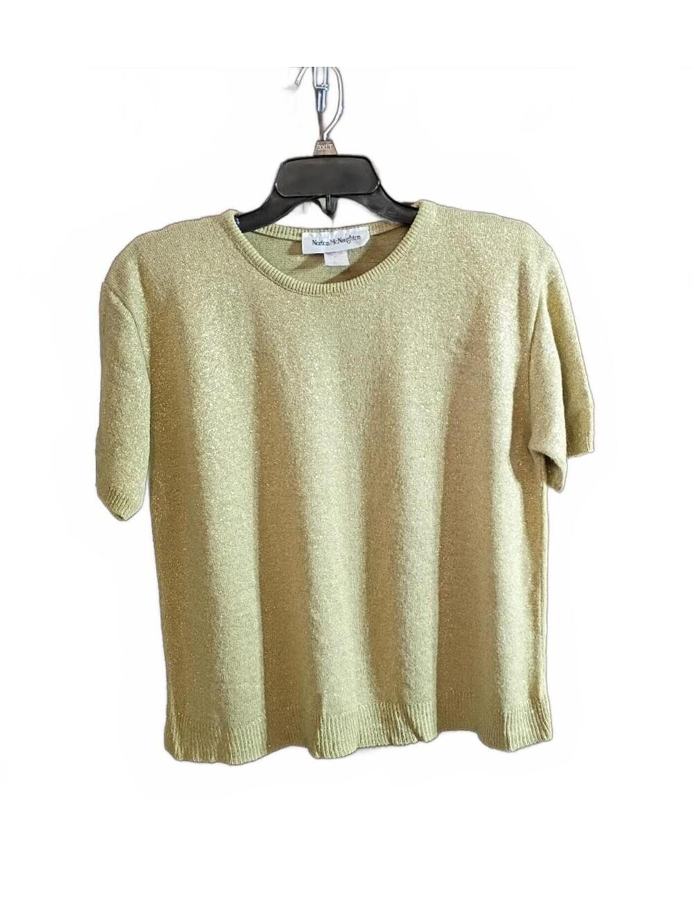 Norton McNaughton Metallic Gold Short Sleeve Sweater Size L